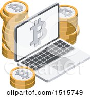 Clipart Of A 3d Isometric Bitcoin And Laptop Financial Icon Royalty Free Vector Illustration