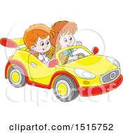 Poster, Art Print Of White Boy And Girl Playing In A Car