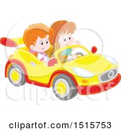 Poster, Art Print Of Caucasian Boy And Girl Playing In A Car