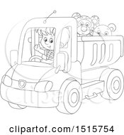 Poster, Art Print Of Black And White Boy Driving A Toy Dump Truck With Stuffed Animals