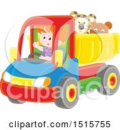 Poster, Art Print Of Caucasian Boy Driving A Toy Dump Truck With Stuffed Animals