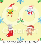 Poster, Art Print Of Seamless Christmas Pattern Background Of A Teddy Bear Mouse Elf And Snowman With Snowflakes And Holly