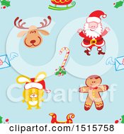 Poster, Art Print Of Seamless Christmas Pattern Background Of A Reindeer Santa Sleigh Candy Cane Envelope Rabbit And Gingerbread Man