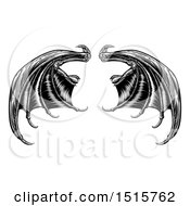Poster, Art Print Of Black And White Woodcut Or Engraved Pair Of Bat Or Dragon Wings