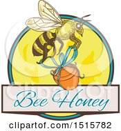 Poster, Art Print Of Sketched Bee With A Jar Over Bee Honey Text And A Circle