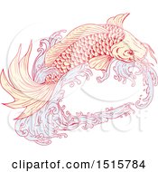 Poster, Art Print Of Sketched Koi Fish Jumping With Waves