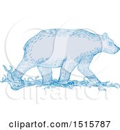 Poster, Art Print Of Sketched Walking Blue Polar Bear In Profile