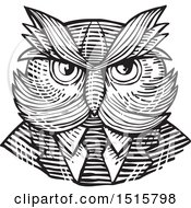Retro Woodcut Hipster Owl In A Suit And Tie