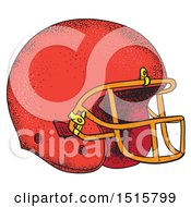 Sketched Red American Football Helmet On A White Background