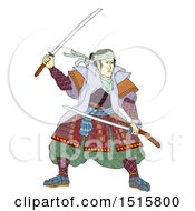 Poster, Art Print Of Samurai Warrior With Katana Sword On A White Background