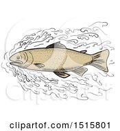 Poster, Art Print Of Brown Trout Forging Through Waves On A White Background