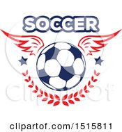 Poster, Art Print Of Winged Soccer Ball With Text Stars And A Laurel