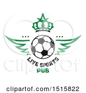 Poster, Art Print Of Soccer Ball And Sports Pub Design With Wings And Crown