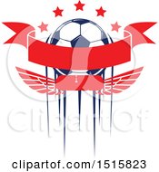 Poster, Art Print Of Soccer Ball Design With Streaks Stars A Banner And Wings