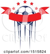 Poster, Art Print Of Soccer Ball Design With Streaks Stars And A Banner