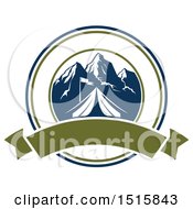 Clipart Of A Camping Design With A Tent And Mountains Over A Banner Royalty Free Vector Illustration