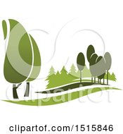 Clipart Of A Gradient Green Park With Trees Royalty Free Vector Illustration