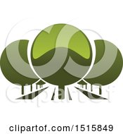 Clipart Of A Gradient Green Park With Round Trees Royalty Free Vector Illustration