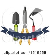 Clipart Of A Banner With Gardening Tools Royalty Free Vector Illustration by Vector Tradition SM
