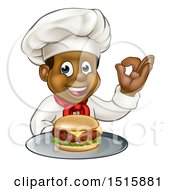 Clipart Of A Male Chef Holding A Cheeseburger On A Tray And Gesturing Perfect Royalty Free Vector Illustration