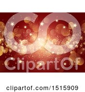 Clipart Of A Red Christmas Background With Gold Stars And Flares Royalty Free Vector Illustration