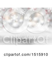 Clipart Of A Merry Christmas And A Happy New Year Greeting With Snowflakes Over A Blurred Background Royalty Free Vector Illustration