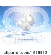 Poster, Art Print Of Christmas Background Of 3d White Baubles Over A Snowy Landscape