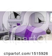 Clipart Of A 3d Purple Bedroom Interior Royalty Free Illustration