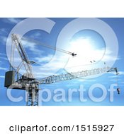 3d Industrial Construction Crane Against A Blue Sky