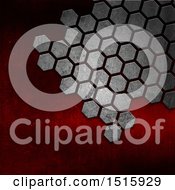 Clipart Of A Background Of Metal Hexagons Over Red Royalty Free Illustration