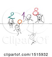 Poster, Art Print Of New Year 2018 Design With Stick Men And One Holding 7 Hanging Down