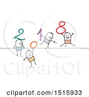 Poster, Art Print Of New Year 2018 Design With Patterned Stick Men And One Holding 7 Hanging Down