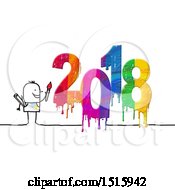 Poster, Art Print Of Stick Man Painting New Year 2018 On A White Background
