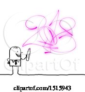 Poster, Art Print Of Stick Man Drawing New Year 2018 In Pink Marker On A White Background