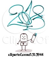 Poster, Art Print Of Stick Man Holding A Marker After Drawing New Year 2018