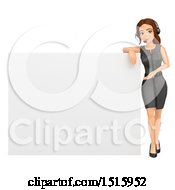 Clipart Of A 3d Business Woman Wearing A Headset And Presenting A Blank Sign On A White Background Royalty Free Illustration by Texelart
