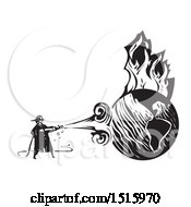 Clipart Of A Firefighter Spraying A Burning Globe With A Hose Royalty Free Vector Illustration