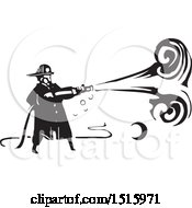 Clipart Of A Firefighter Spraying A Hose Royalty Free Vector Illustration