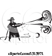 Poster, Art Print Of Firefighter Spraying A Hose