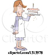 Poster, Art Print Of Cartoon Happy Woman Holding A Birthday Cake