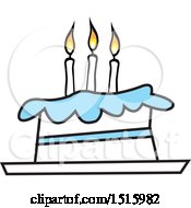 Poster, Art Print Of Cartoon Blue And White Birthday Cake With Three Candles