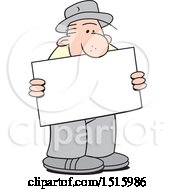 Poster, Art Print Of Cartoon Old Man Holding A Blank Sign