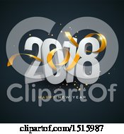 Poster, Art Print Of 3d Happy New Year 2018 Design With A Gold Ribbon And Sparkles On Dark Blue