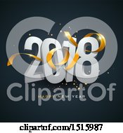 Clipart Of A 3d Happy New Year 2018 Design With A Gold Ribbon And Sparkles On Dark Blue Royalty Free Vector Illustration