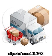 Poster, Art Print Of 3d Delivery Truck With Boxes And A Shopping Cart