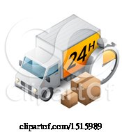 Poster, Art Print Of 3d Delivery Truck With A 24 Hour Sign Boxes And A Timer