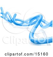 Wavy Blue Transparent Pipes Twisting Over A White Background And Reflective Surface Clipart Graphic Illustration