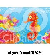 Clipart Of A Seahorse At A Reef Royalty Free Vector Illustration by Alex Bannykh