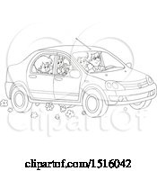 Poster, Art Print Of Black And White Happy Family Going On A Road Trip
