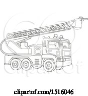 Clipart Of A Black And White Fire Engine Royalty Free Vector Illustration